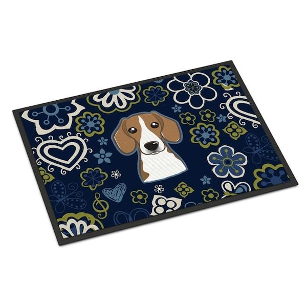 Carolines Treasures BB5090MAT 18 x 27 in. Blue Flowers Beagle Indoor or Outdoor Mat BB5090MAT - main
